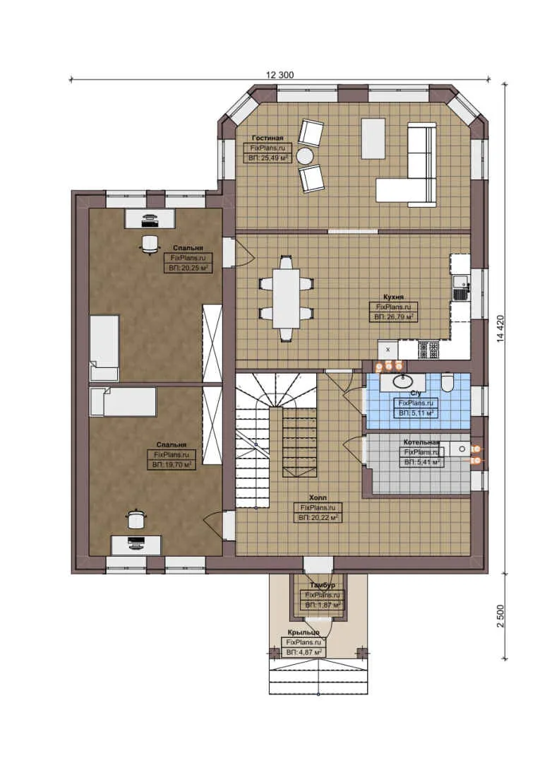 F-5237 - Планы двухэтажного дома 13 на 15, площадью 260 м² с 7 спальнями