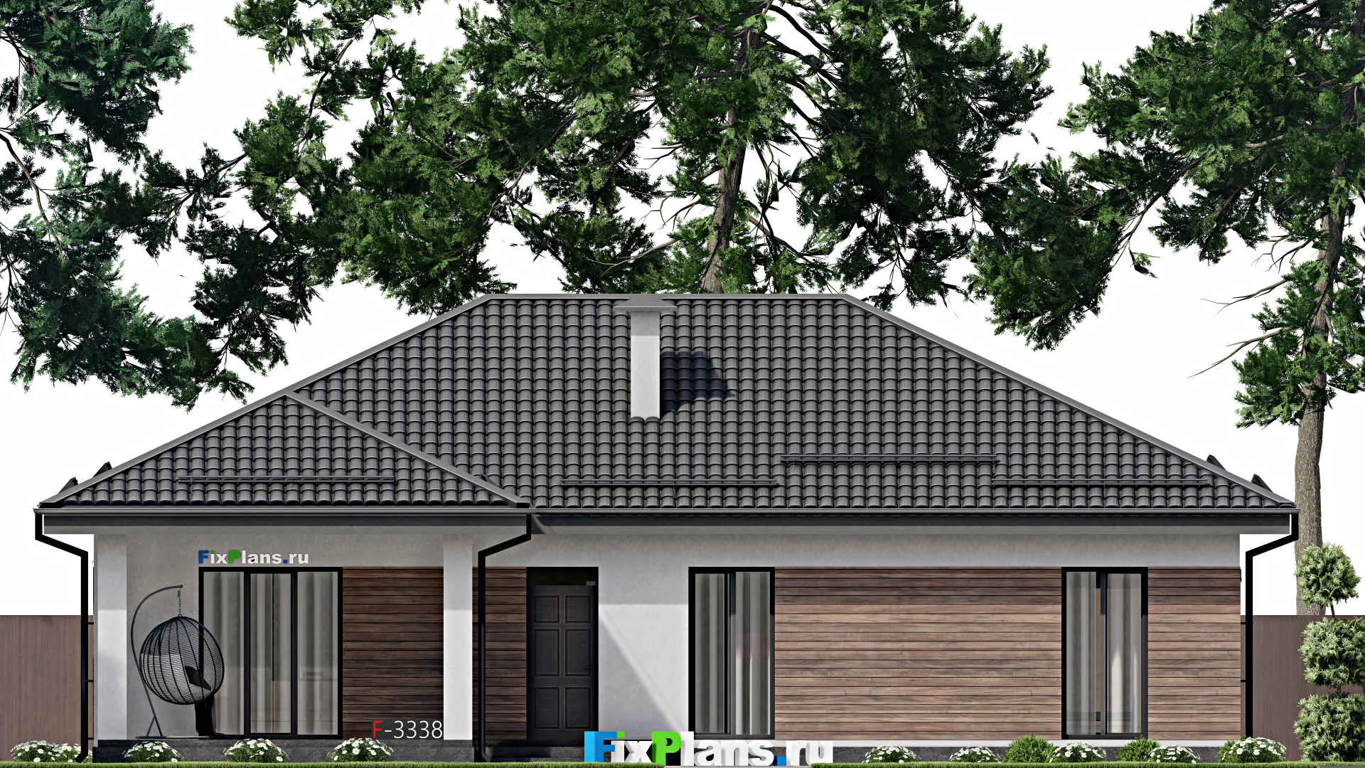 F-3383 - План одноэтажного дома 11 на 16, площадью 160 м² с террасой и 3 спальнями