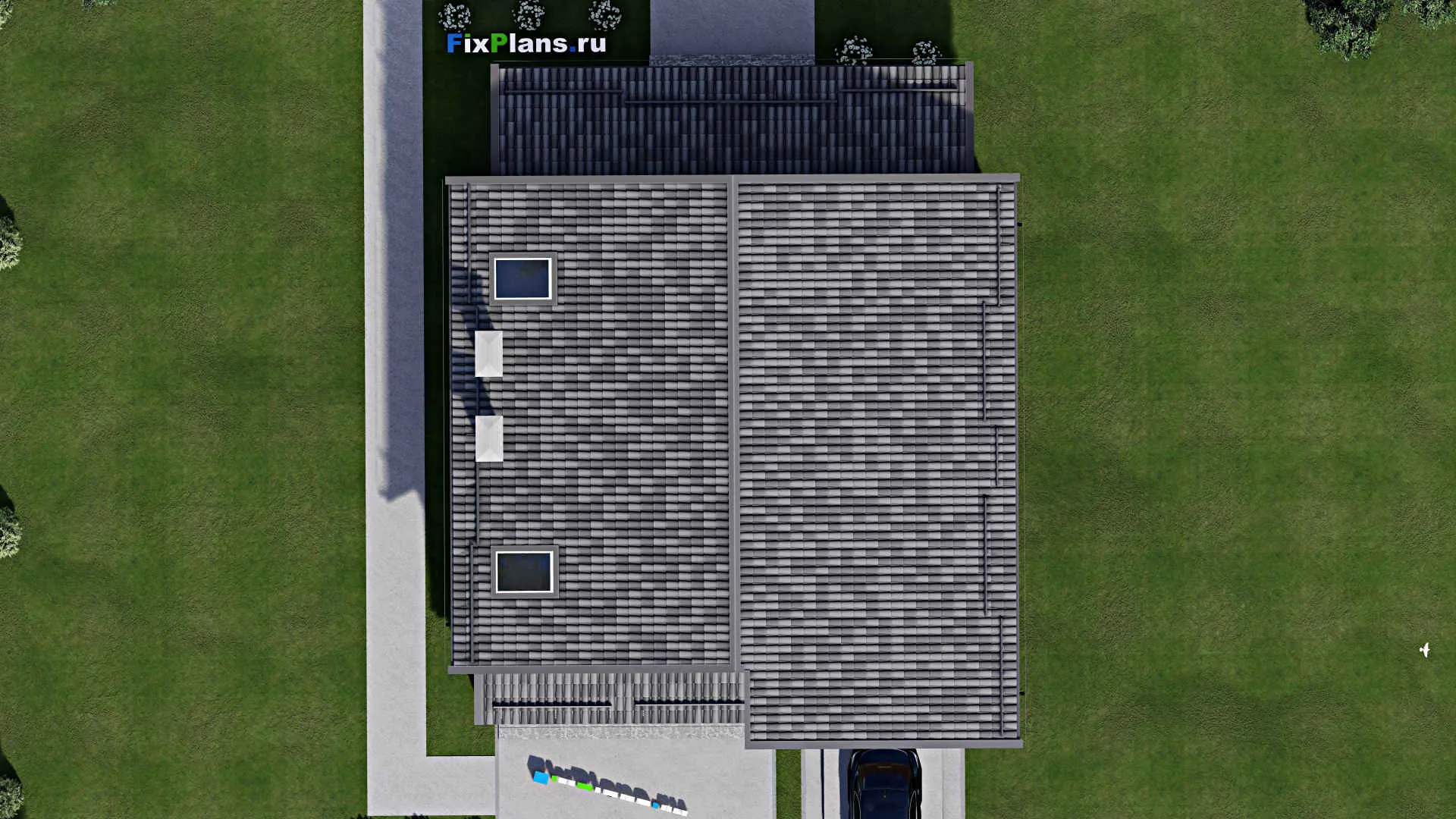 F-6497 - Планы дома с мансардой 14 на 14, площадью 250 м² с террасой, гаражом на 1 машину и 3 спальнями