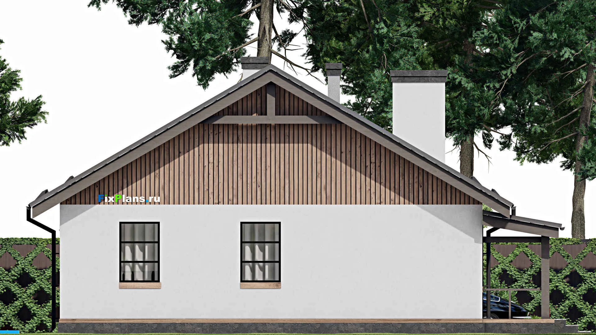 F-2987 - Проект одноэтажного дома 10 на 11, площадью 90 м² с террасой и 2 спальнями