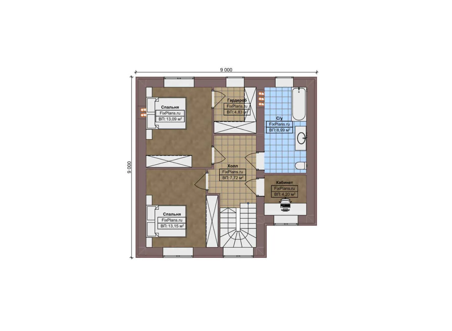 F-10664 - Планы дома с мансардой 10 на 14, площадью 120 м² с 3 спальнями