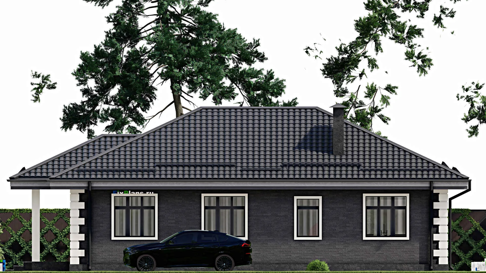 F-4220 - Проект одноэтажного дома 10 на 15, площадью 110 м² с террасой и 3 спальнями