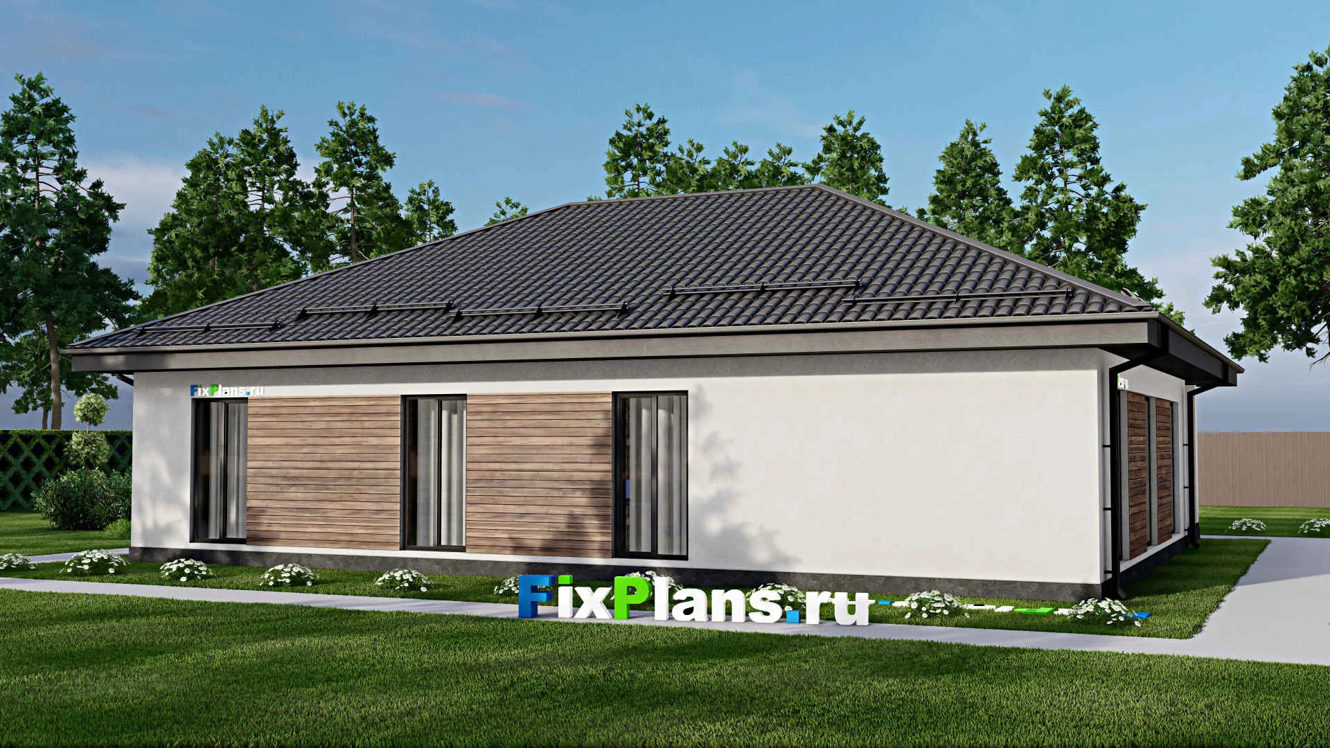 F-3383 - План одноэтажного дома 11 на 16, площадью 160 м² с террасой и 3 спальнями