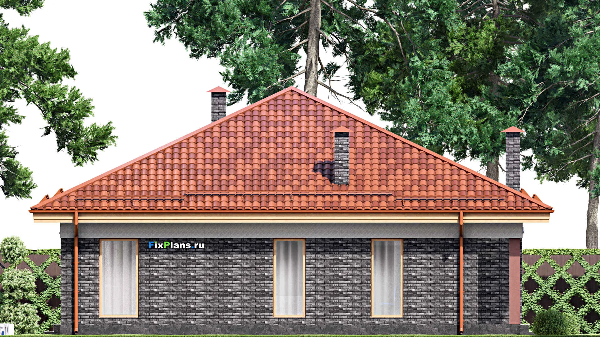 F-15821 - Проект одноэтажного дома 13 на 14, площадью 150 м² с террасой и 4 спальнями