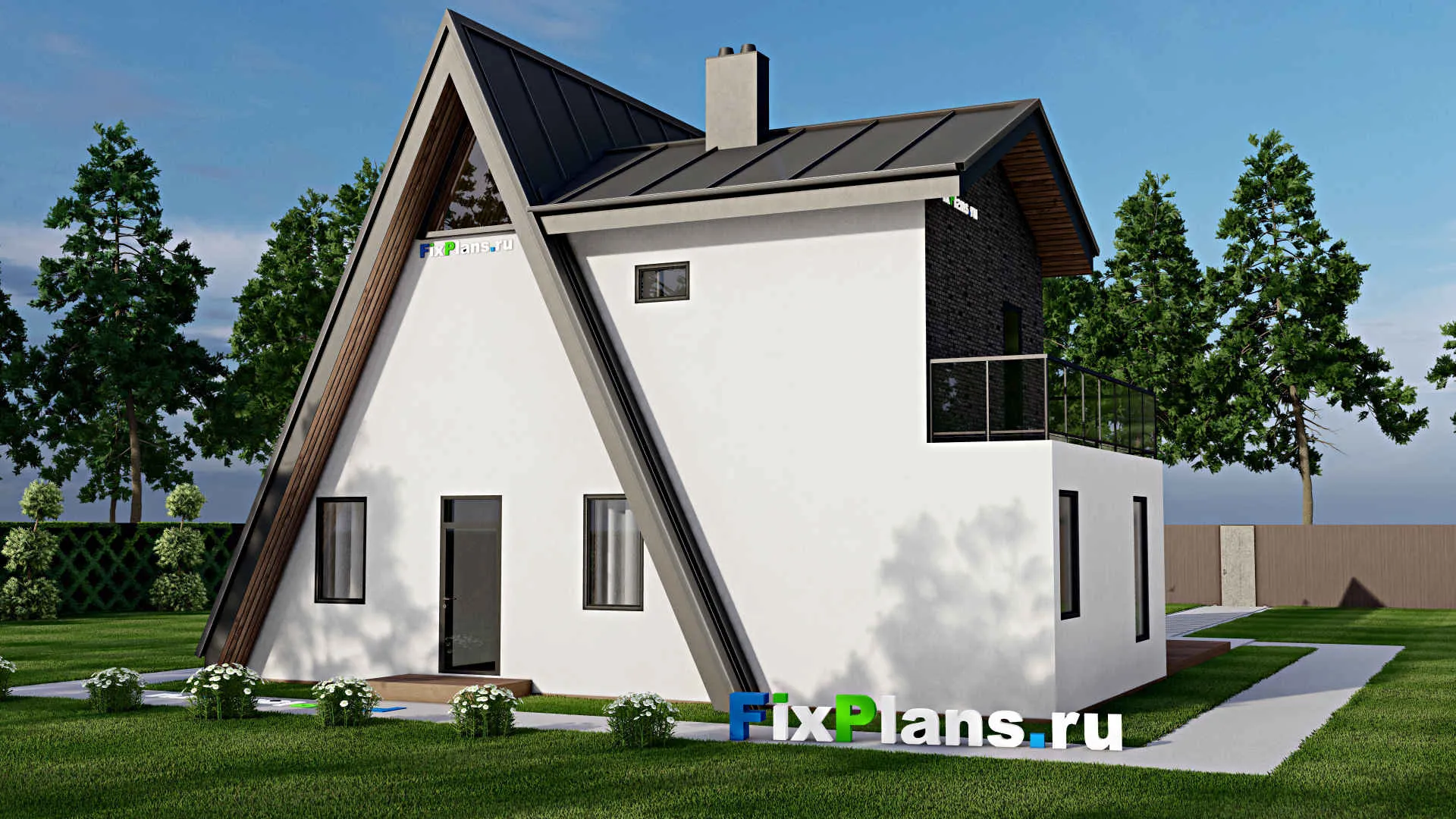 F-9755 - Проект дома с мансардой 13 на 13, площадью 200 м² с террасой, балконом и 3 спальнями