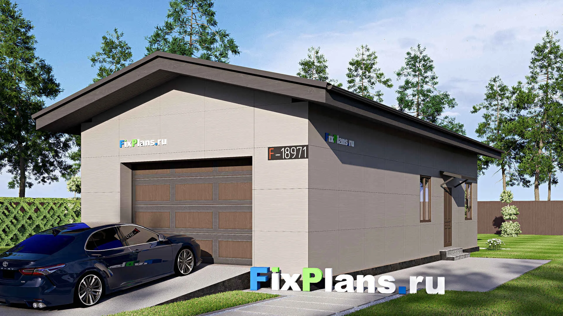 F-18971 - Проект гаража из газобетона 7 на 15, площадью 90 м² на 2 машиноместа