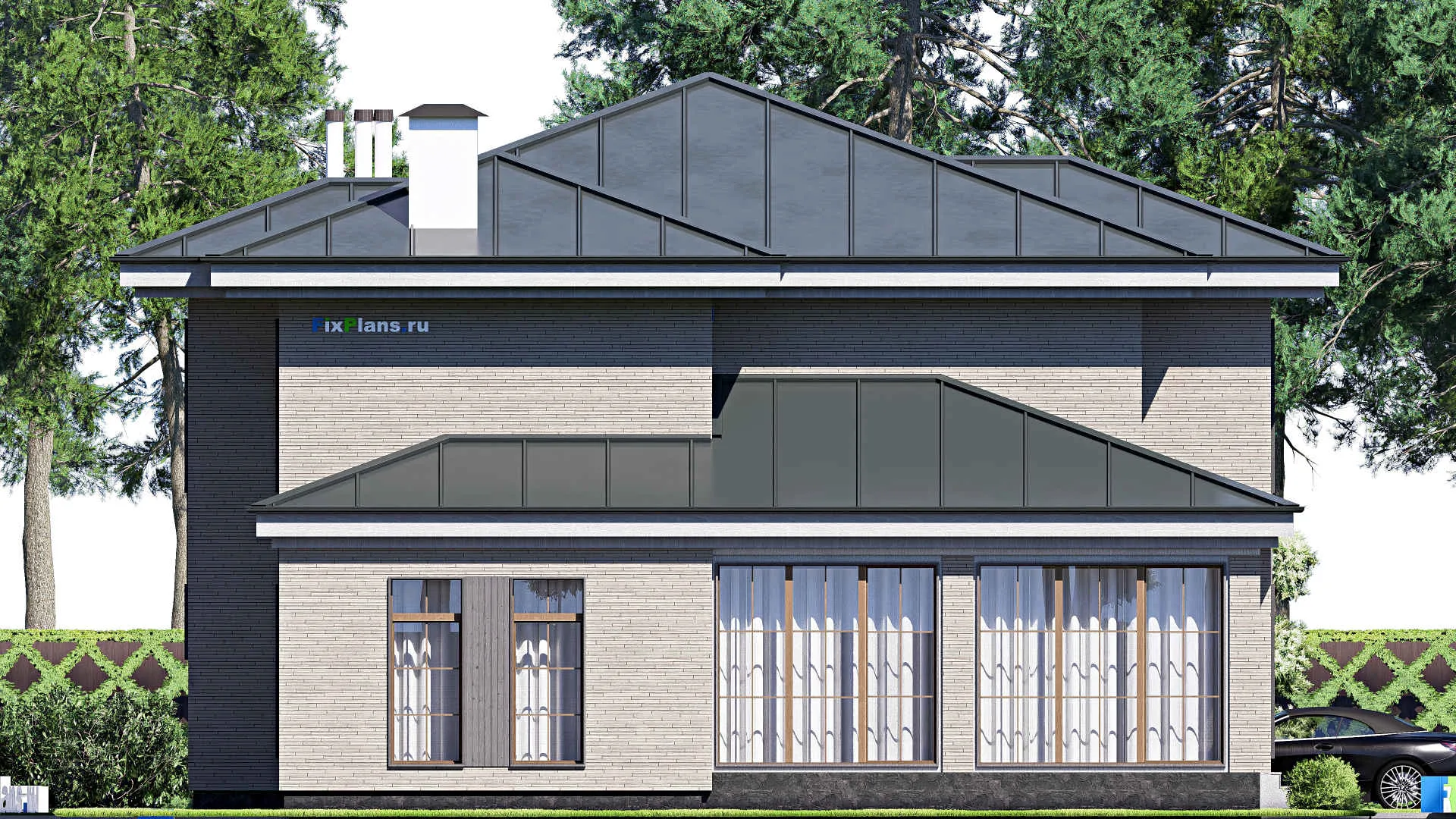 F-20726 - Проект двухэтажного дома 15 на 17, площадью 280 м² с террасой, балконом и 4 спальнями