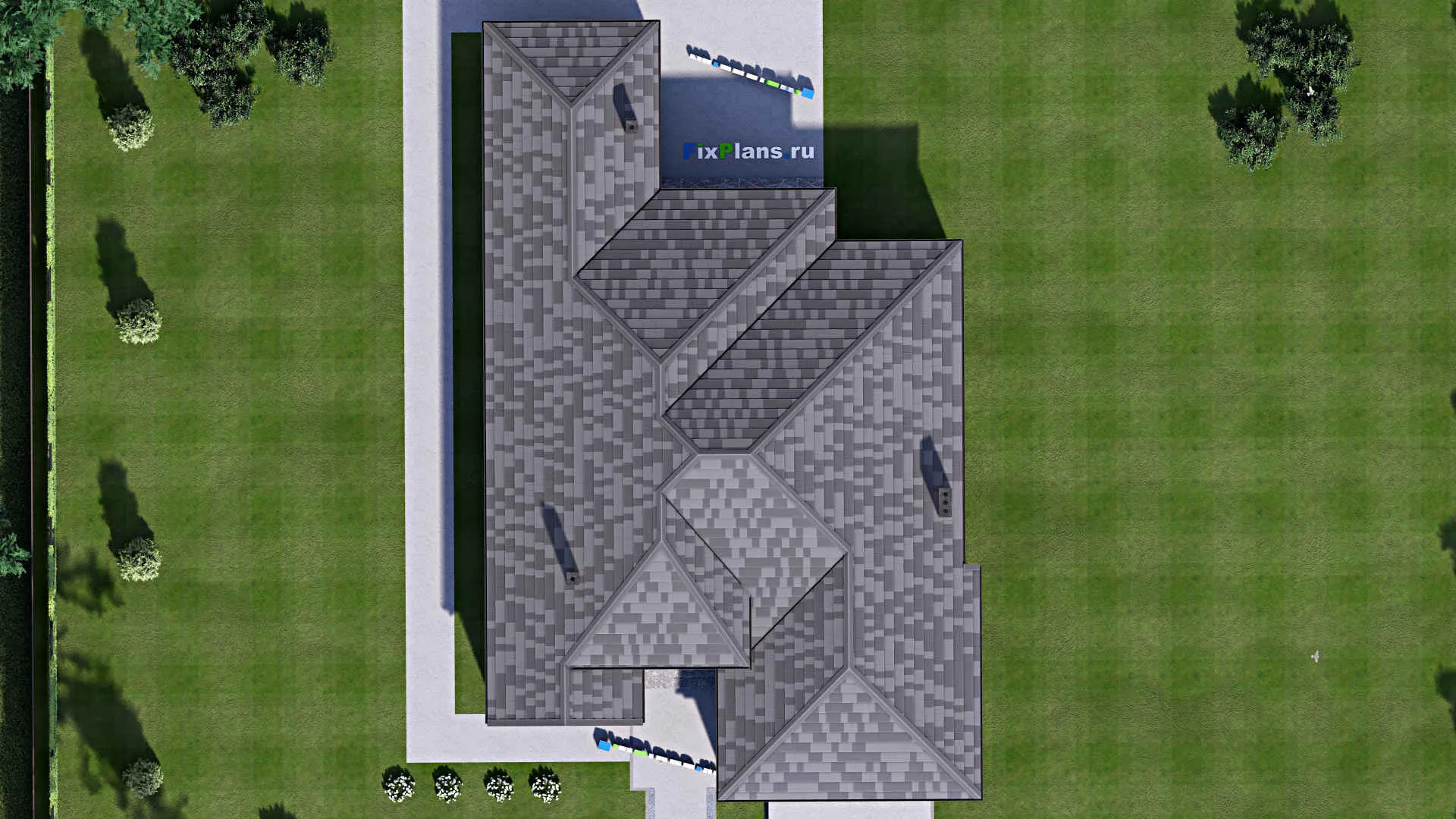 F-16811 - Проект одноэтажного дома 15 на 24, площадью 220 м² с террасой, гаражом на 2 машины и 3 спальнями