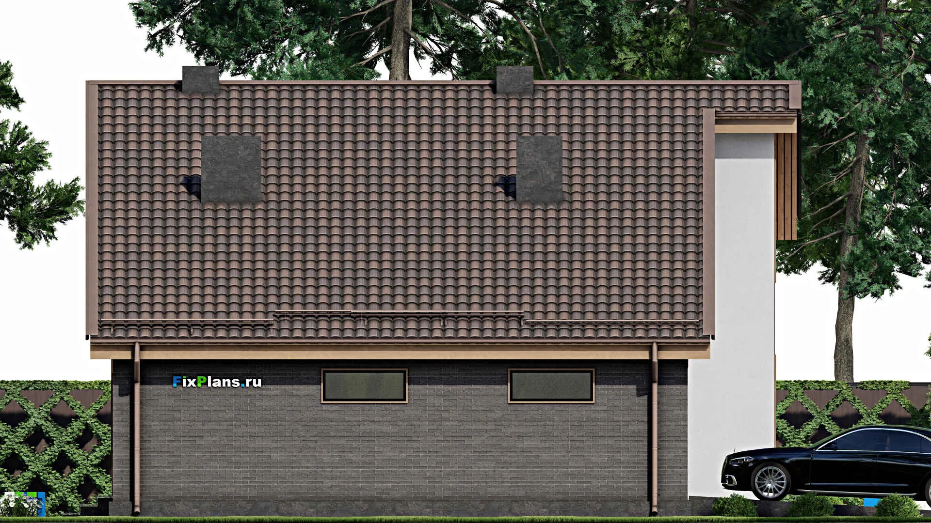 F-7676 - Планы дома с мансардой 12 на 16, площадью 190 м² с террасой, балконом, гаражом на 1 машину и 4 спальнями