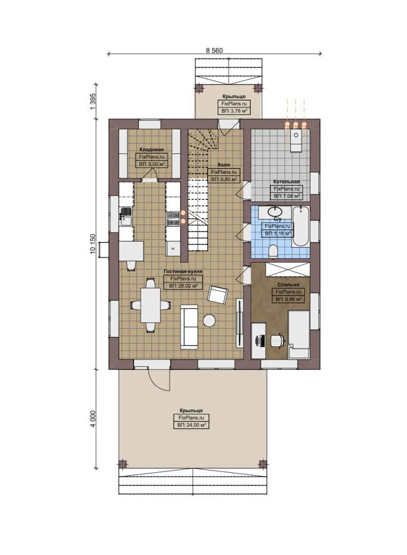 F-5615 - Планы двухэтажного дома 9 на 11, площадью 160 м² с 4 спальнями