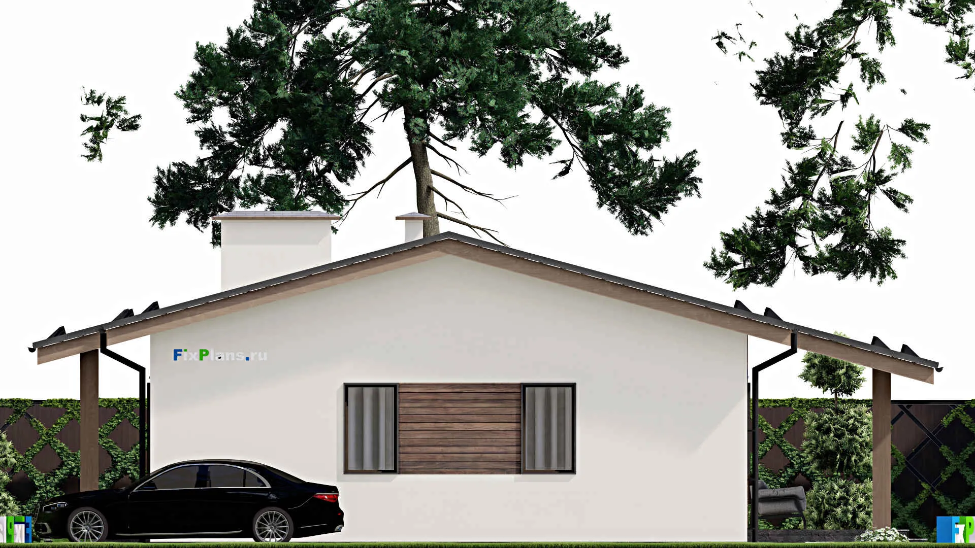 F-4544 - План одноэтажного дома 10 на 14, площадью 140 м² с террасой и 3 спальнями