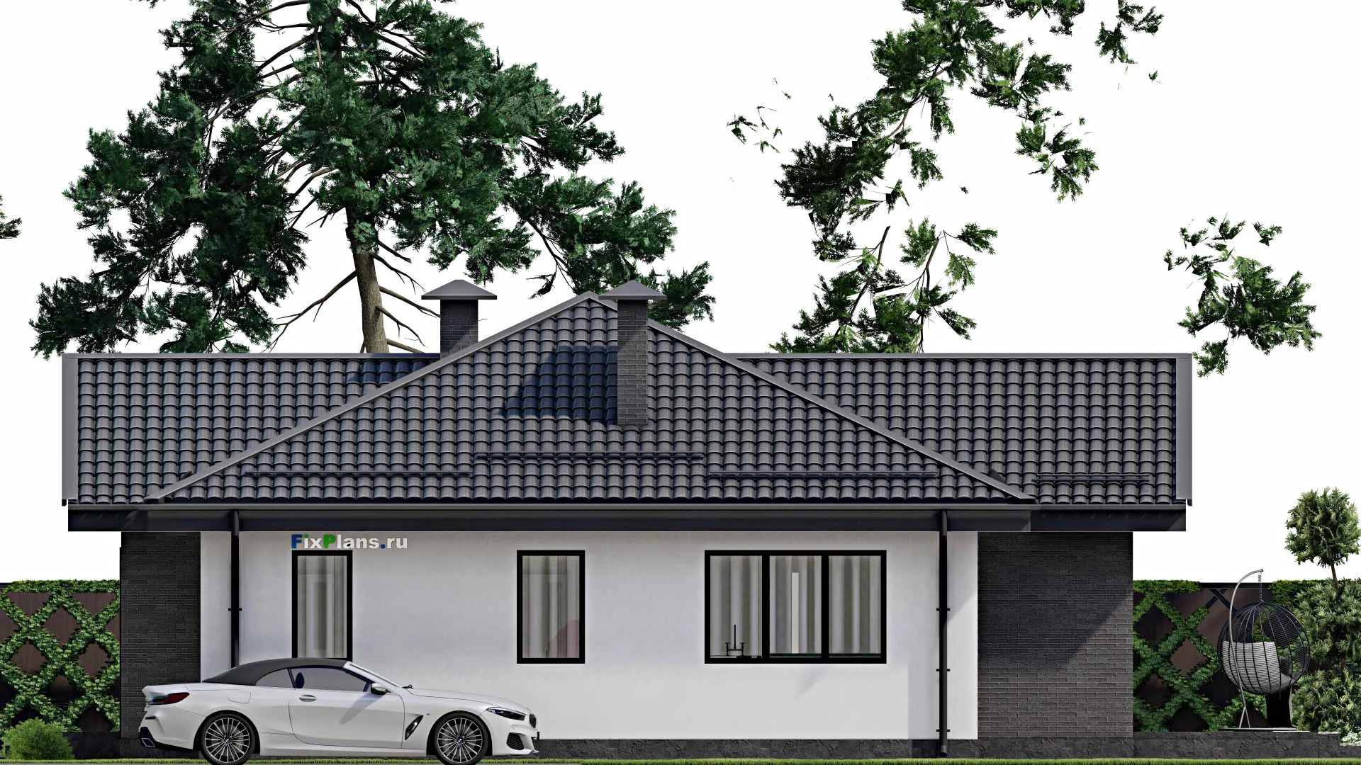 F-2744 - Проект одноэтажного дома 14 на 15, площадью 160 м² с террасой и 3 спальнями