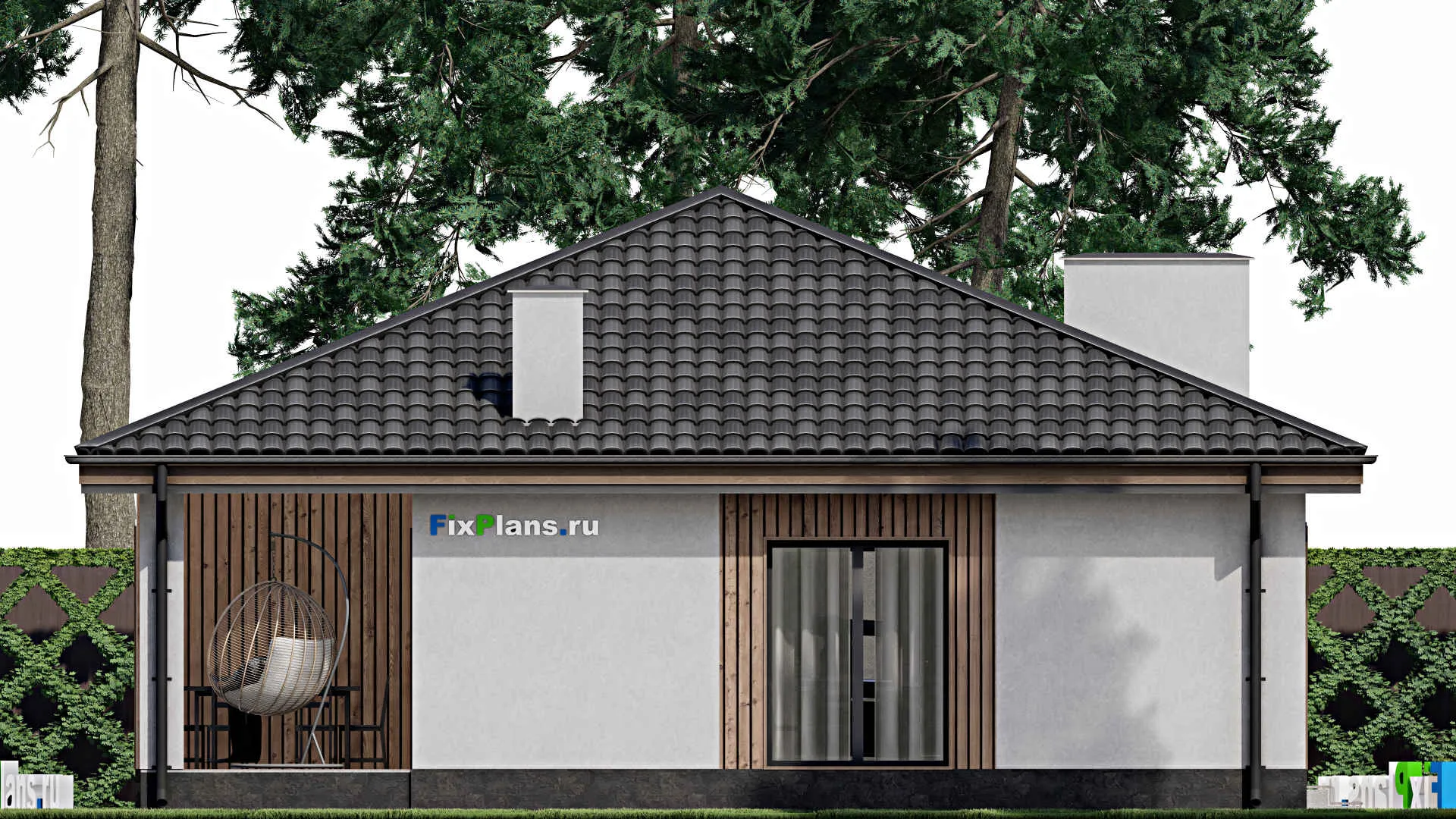 F-1457 - Проект одноэтажного дома 11 на 14, площадью 120 м² с террасой и 3 спальнями