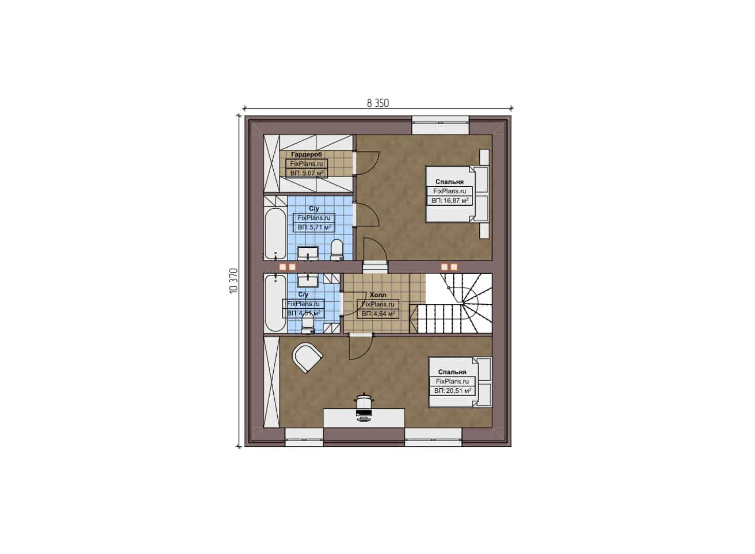 F-8675 - Планы двухэтажного дома 9 на 11, площадью 170 м² с террасой, гаражом на 1 машину и 3 спальнями