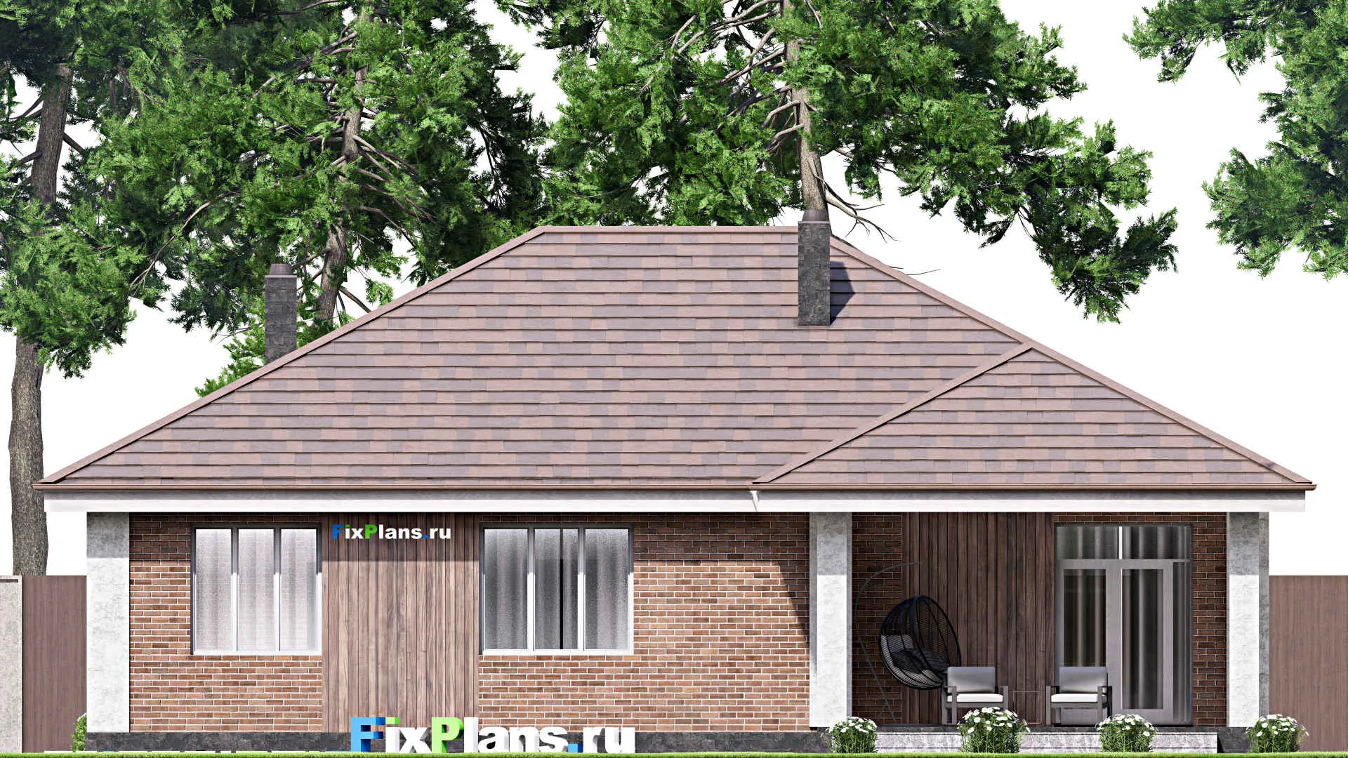 F-14408 - Проект одноэтажного дома 16 на 16, площадью 160 м² с террасой и 3 спальнями