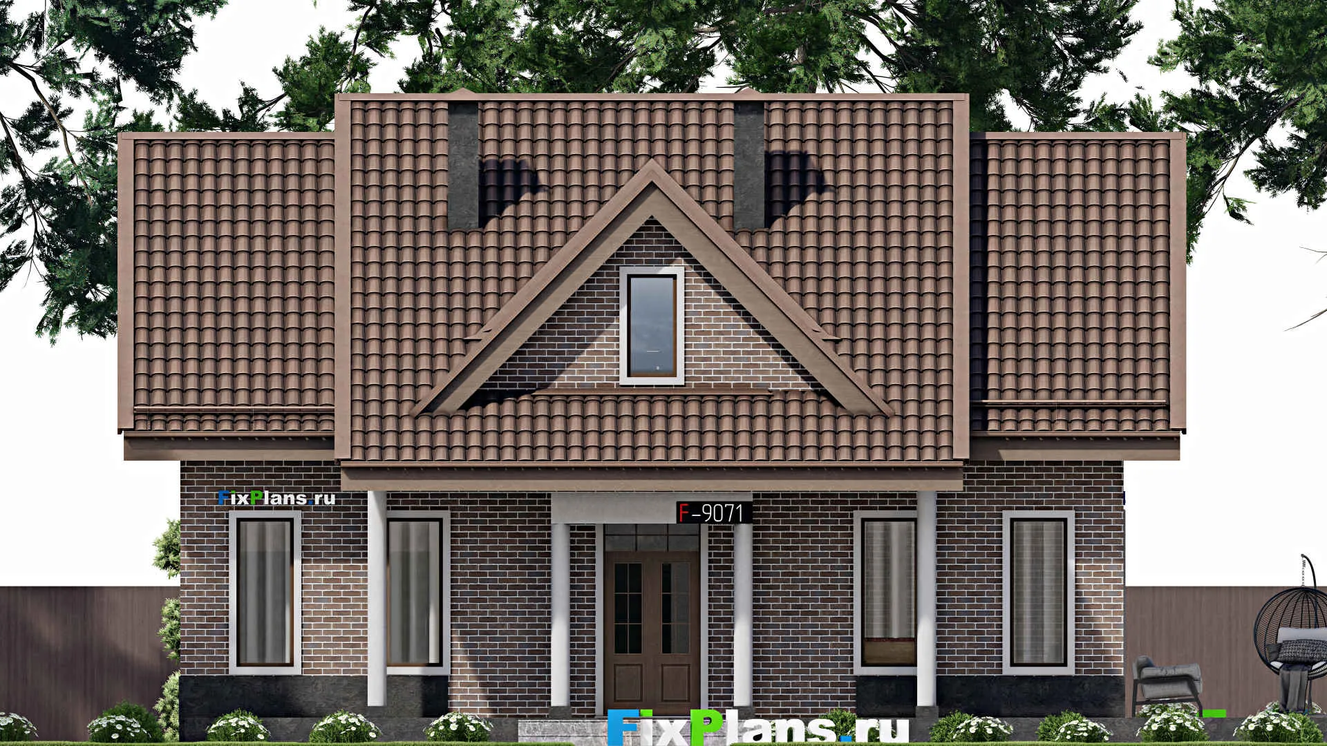 F-9071 - Проект дома с мансардой 11 на 16, площадью 260 м² с террасой и 2 спальнями