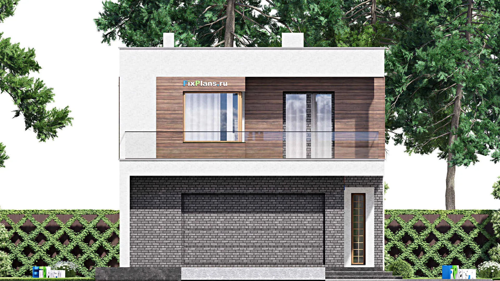 F-16046 - Проект двухэтажного дома 11 на 24, площадью 280 м² с террасой, балконом, гаражом на 2 машины и 3 спальнями