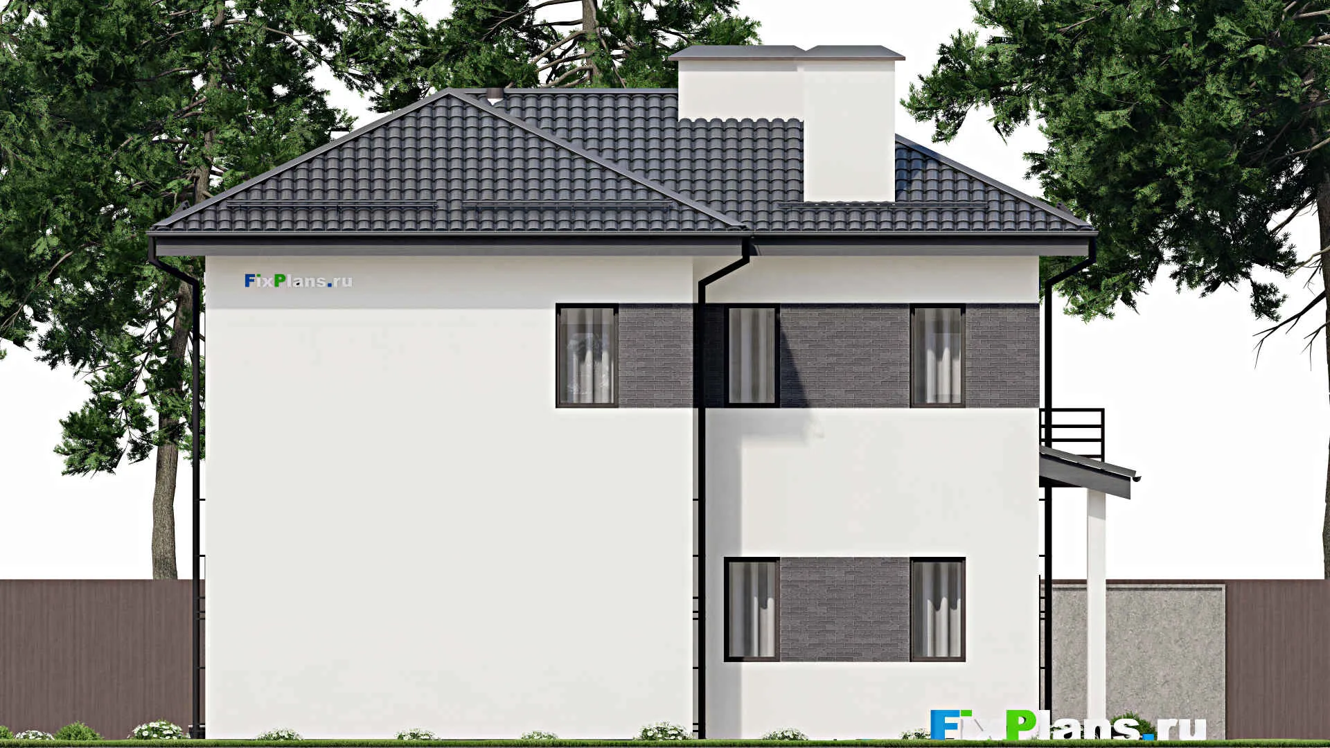 F-5075 - Проект двухэтажного дома 12 на 12, площадью 200 м² с террасой, балконом и 4 спальнями