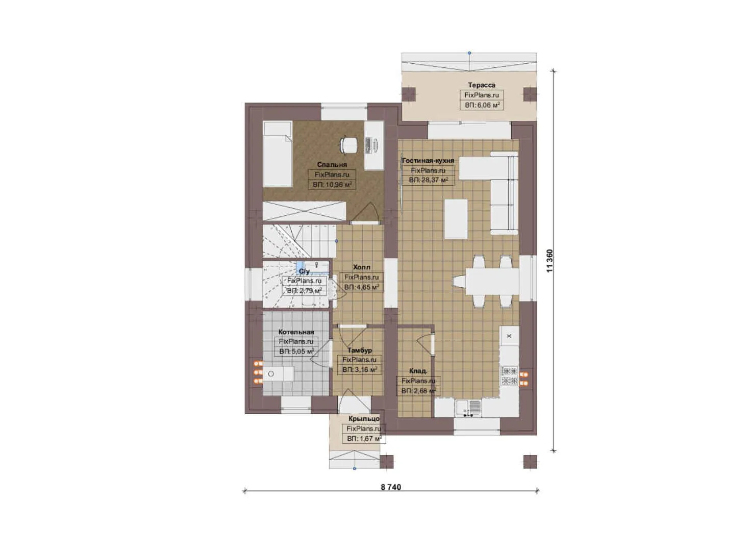 F-12113 - Планы дома с мансардой 9 на 12, площадью 130 м² с террасой, балконом и 4 спальнями