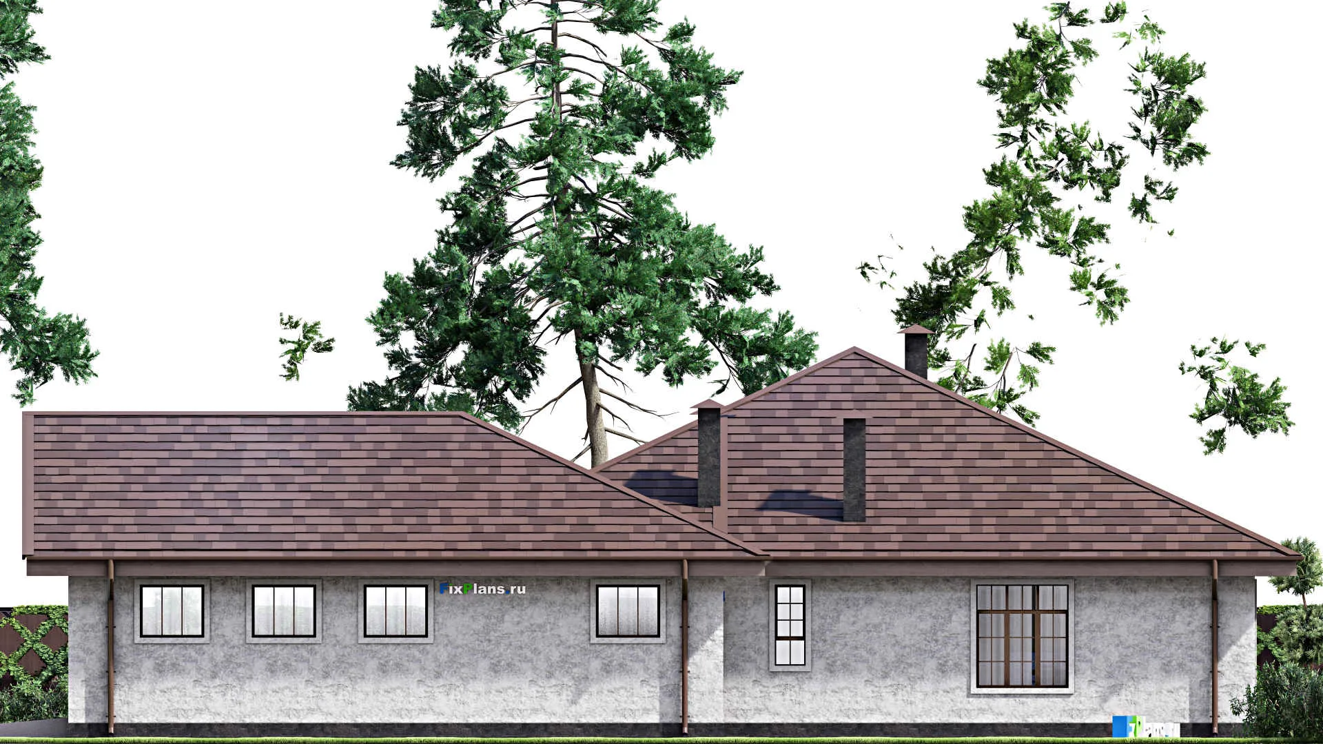 F-13319 - Проект одноэтажного дома 21 на 22, площадью 260 м² с террасой, гаражом на 2 машины и 3 спальнями