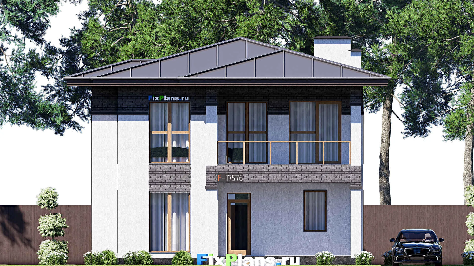 F-17576 - Проект двухэтажного дома 11 на 17, площадью 270 м² с террасой, балконом и 6 спальнями