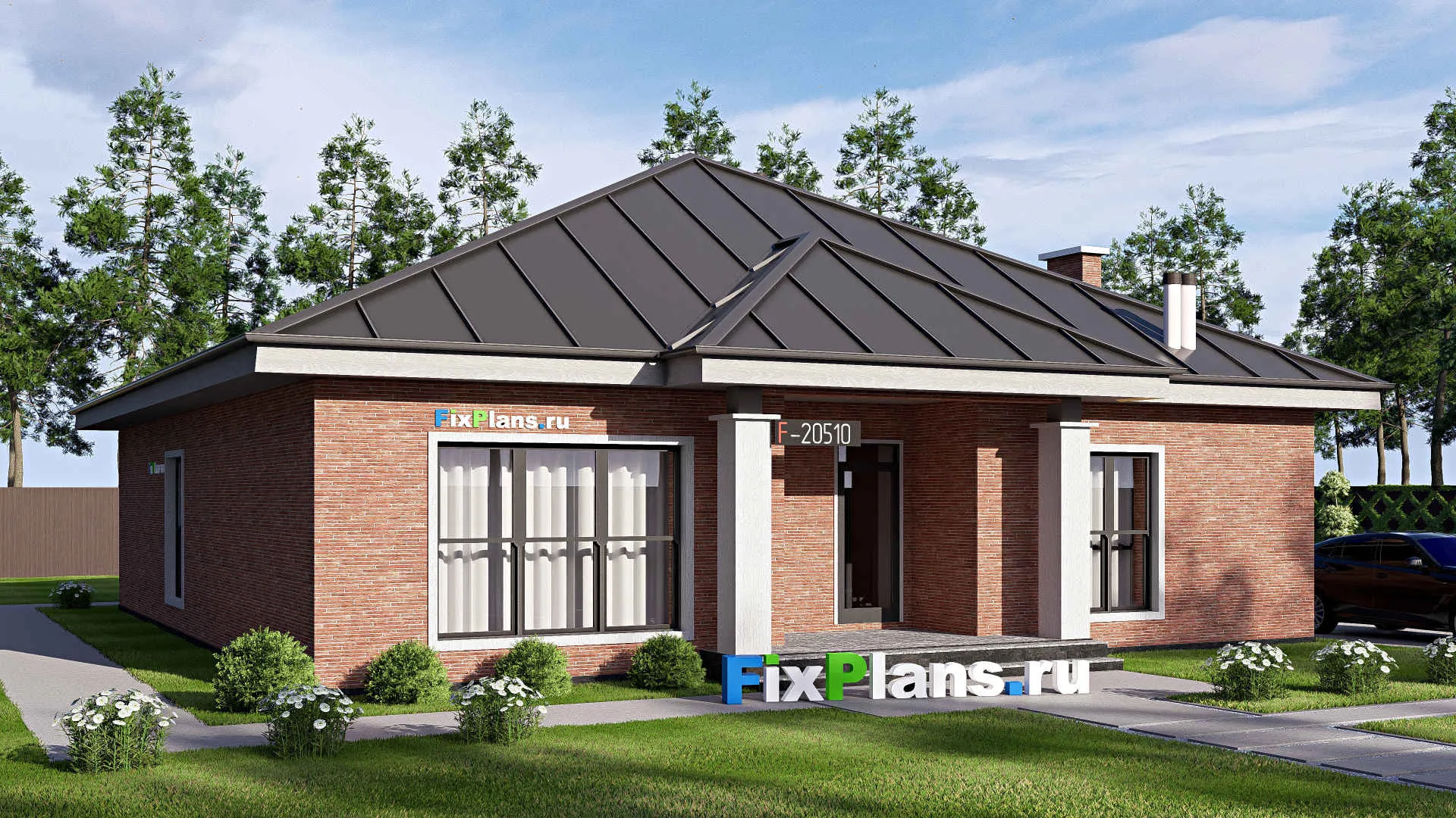 F-20510 - Проект одноэтажного дома 15 на 17, площадью 170 м² с 4 спальнями