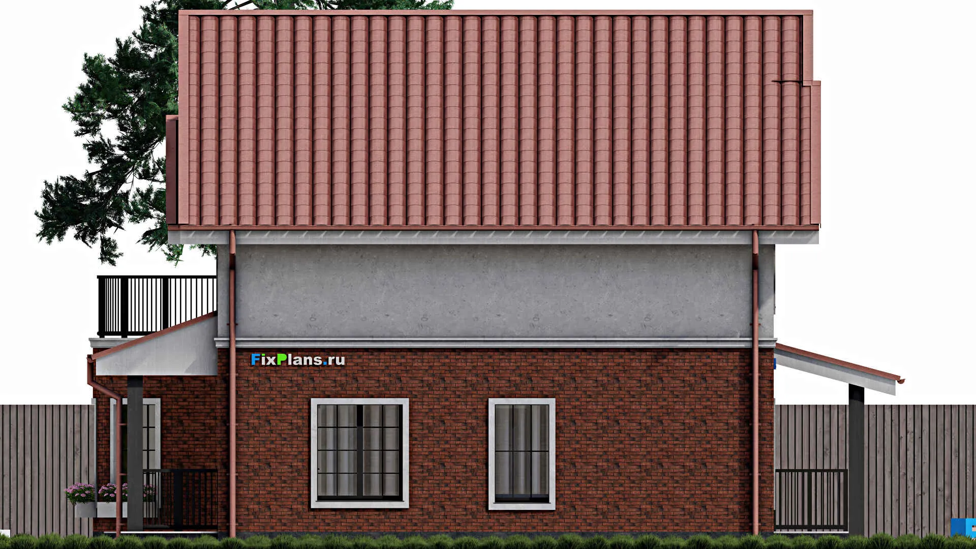 F-0503 - Проект дома с мансардой 11 на 11, площадью 240 м² с балконом и 6 спальнями