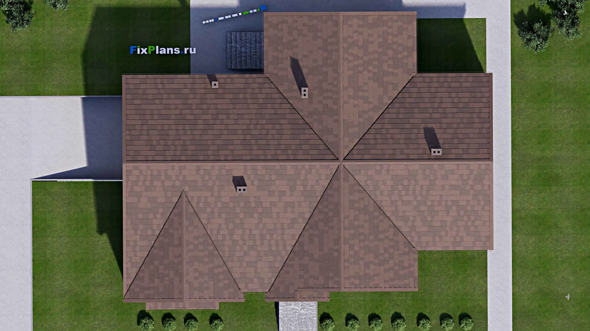 F-16892 - Проект одноэтажного дома 18 на 22, площадью 460 м² с террасой, цокольным этажом, гаражом на 2 машины и 4 спальнями