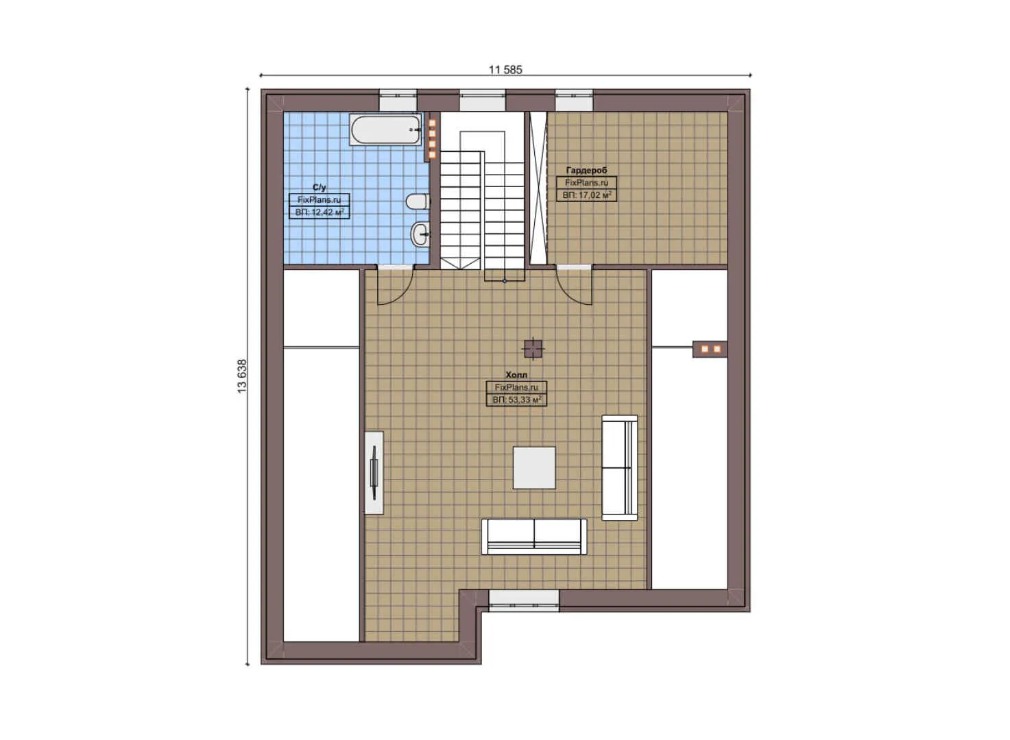 F-8207 - Планы дома с мансардой 12 на 14, площадью 240 м² с террасой и 1 спальнями