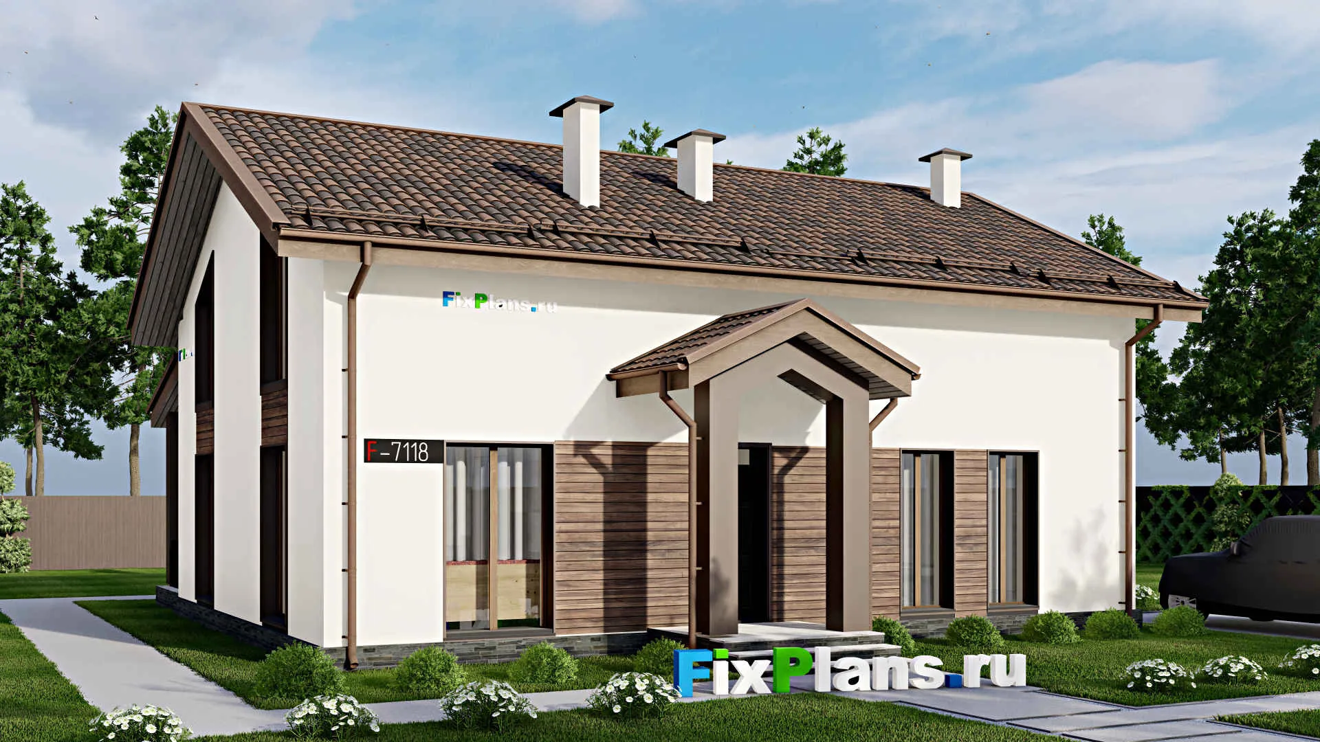 F-7118 - Проект дома с мансардой 13 на 15, площадью 240 м² с террасой и 5 спальнями