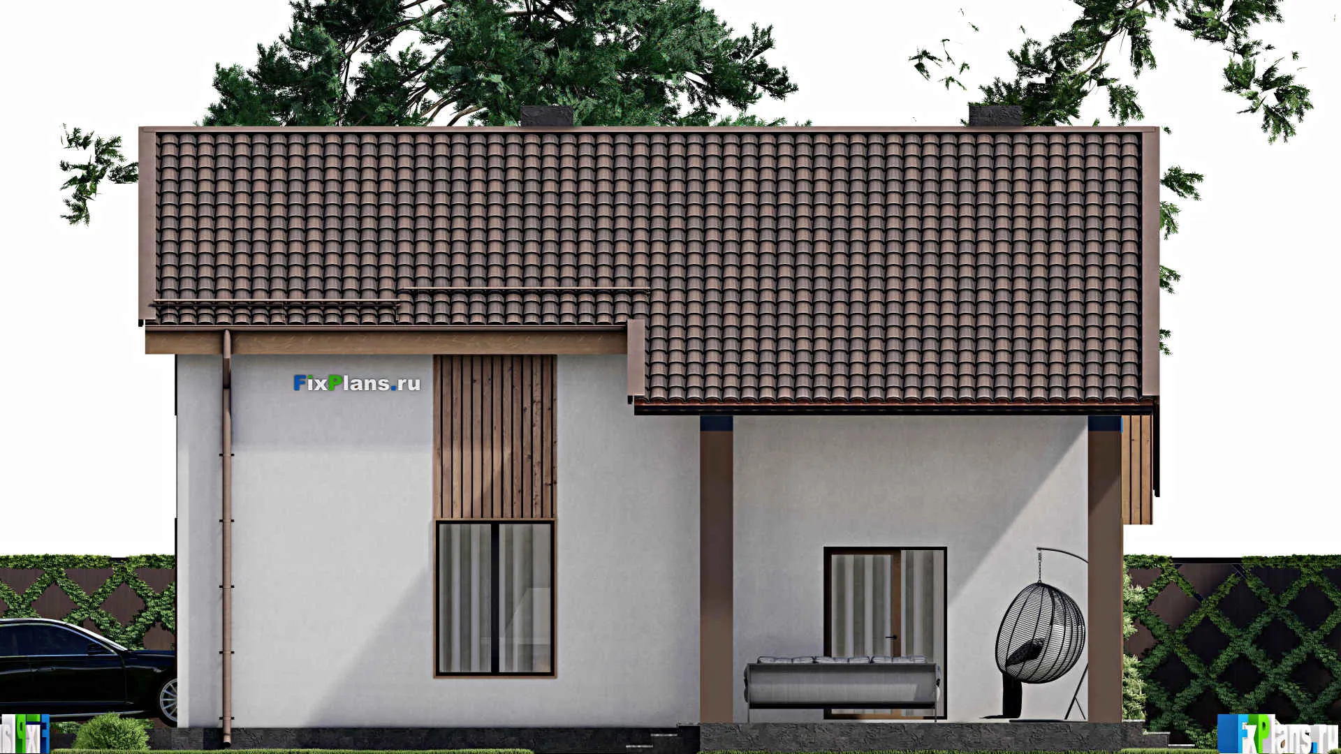 F-7676 - Планы дома с мансардой 12 на 16, площадью 190 м² с террасой, балконом, гаражом на 1 машину и 4 спальнями