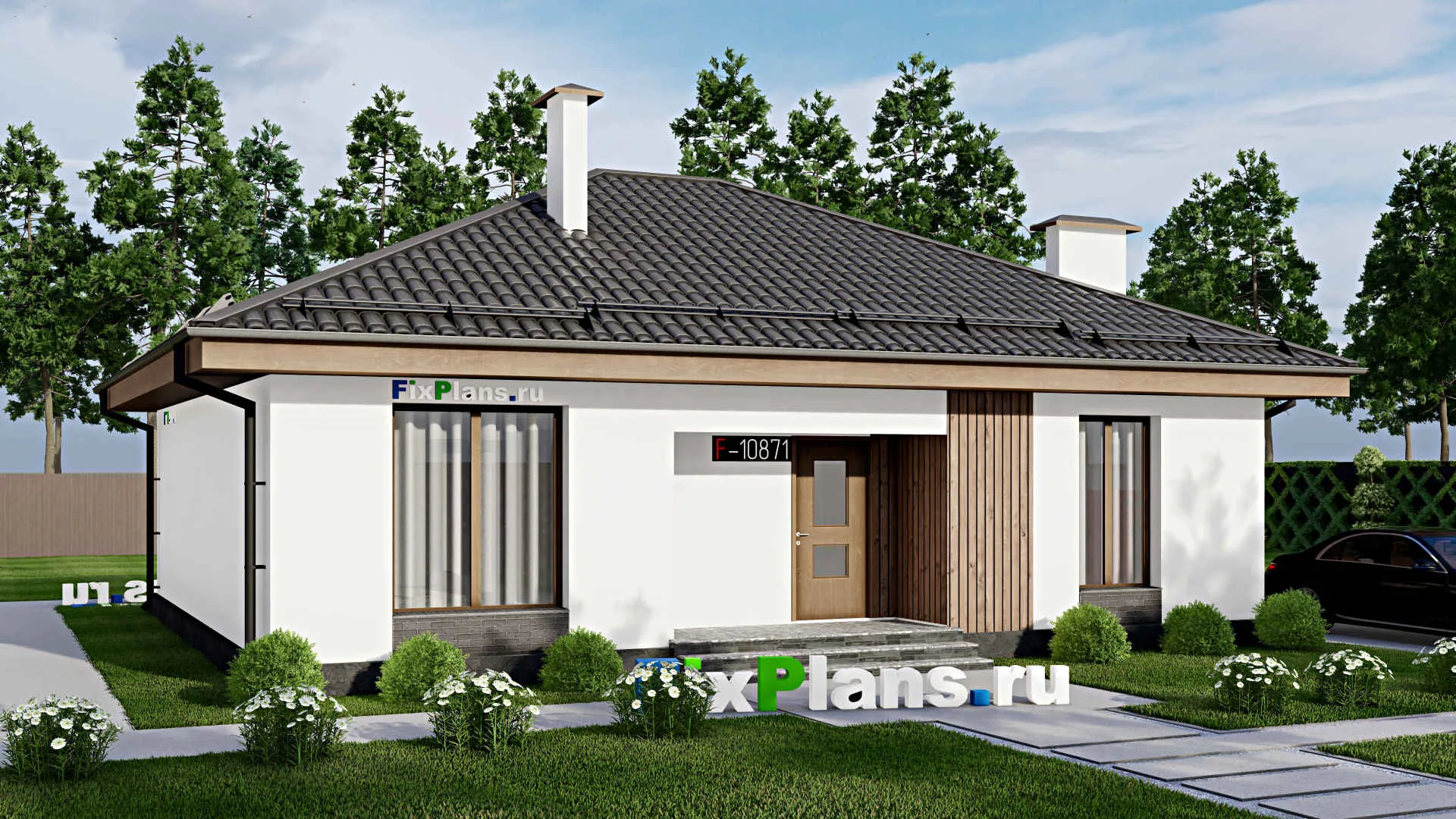 F-10871 - Проект одноэтажного дома 11 на 13, площадью 110 м² с 3 спальнями