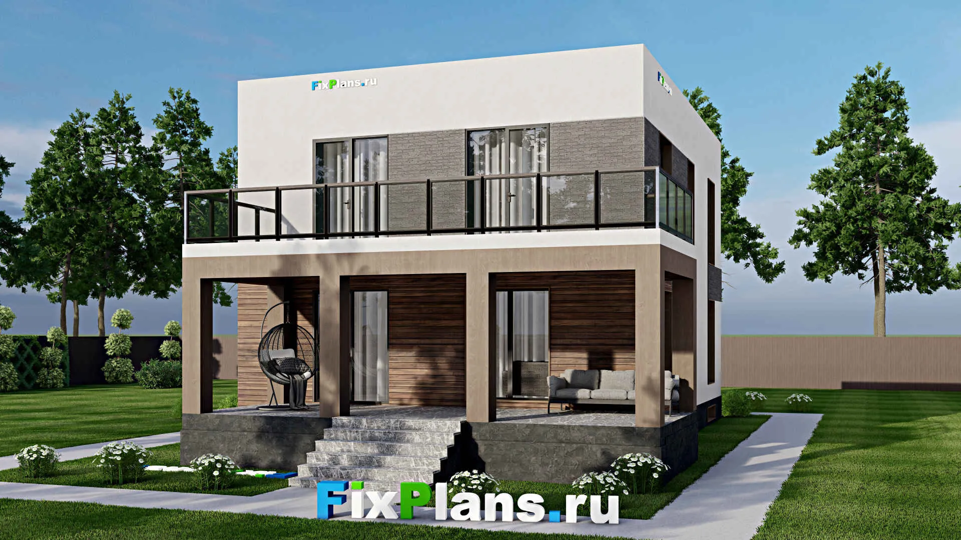 F-6443 - Проект двухэтажного дома 10 на 15, площадью 210 м² с террасой, балконом и 3 спальнями