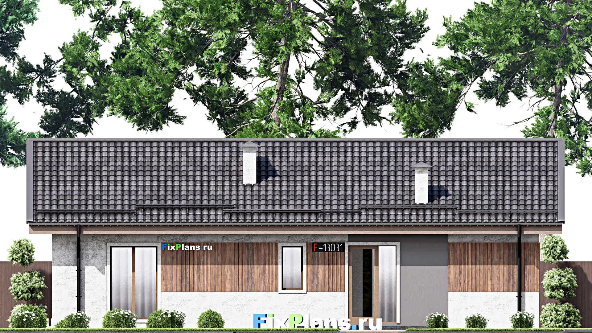 F-13031 - Проект одноэтажного дома 14 на 15, площадью 130 м² с террасой и 3 спальнями