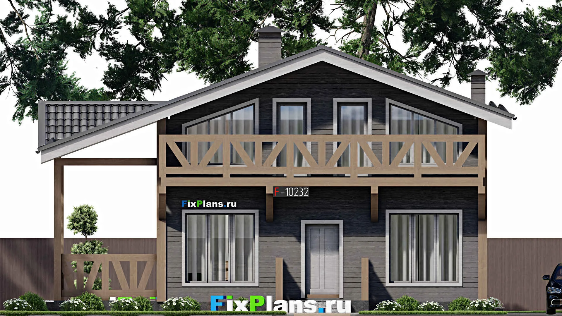 F-10232 - Планы дома с мансардой 11 на 13, площадью 170 м² с террасой, балконом и 4 спальнями