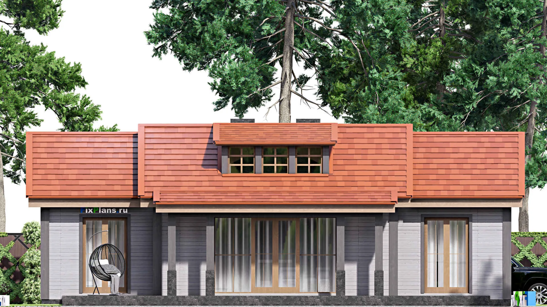 F-16676 - Проект одноэтажного дома 16 на 17, площадью 180 м² с террасой и 2 спальнями