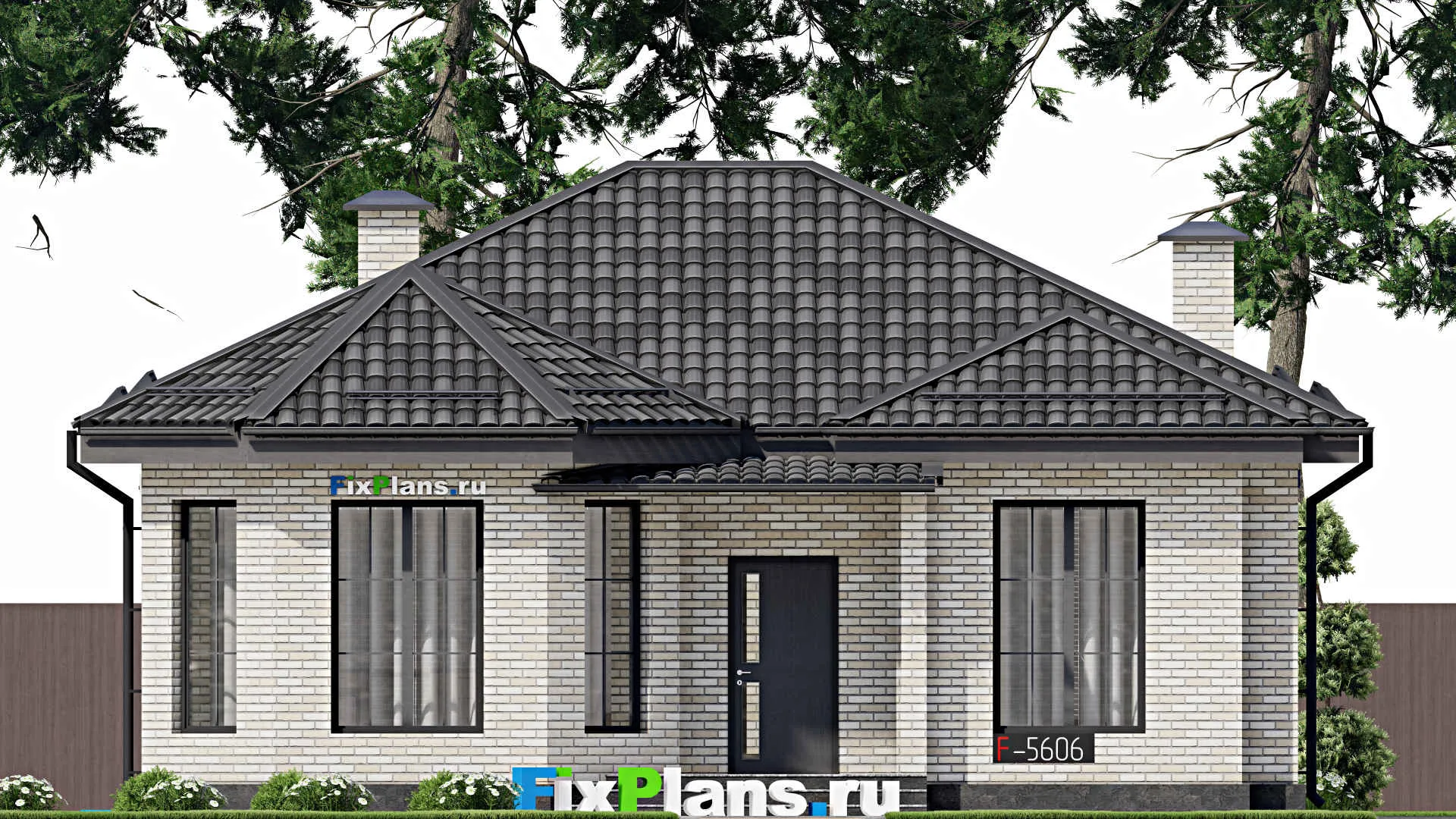 F-5606 - Проект одноэтажного дома 12 на 12, площадью 100 м² с 3 спальнями