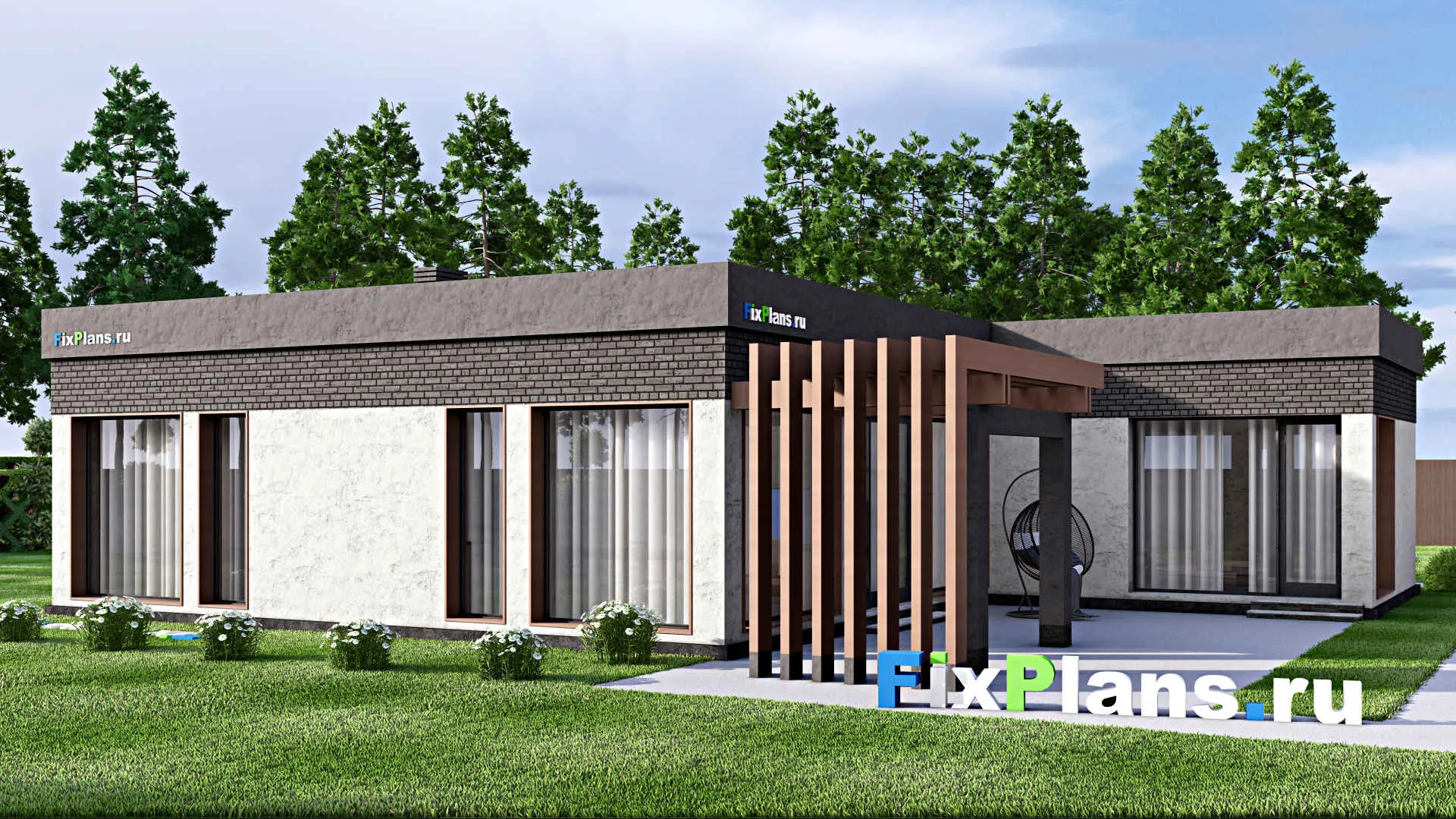 F-13121 - Проект одноэтажного дома 17 на 17, площадью 140 м² с 3 спальнями