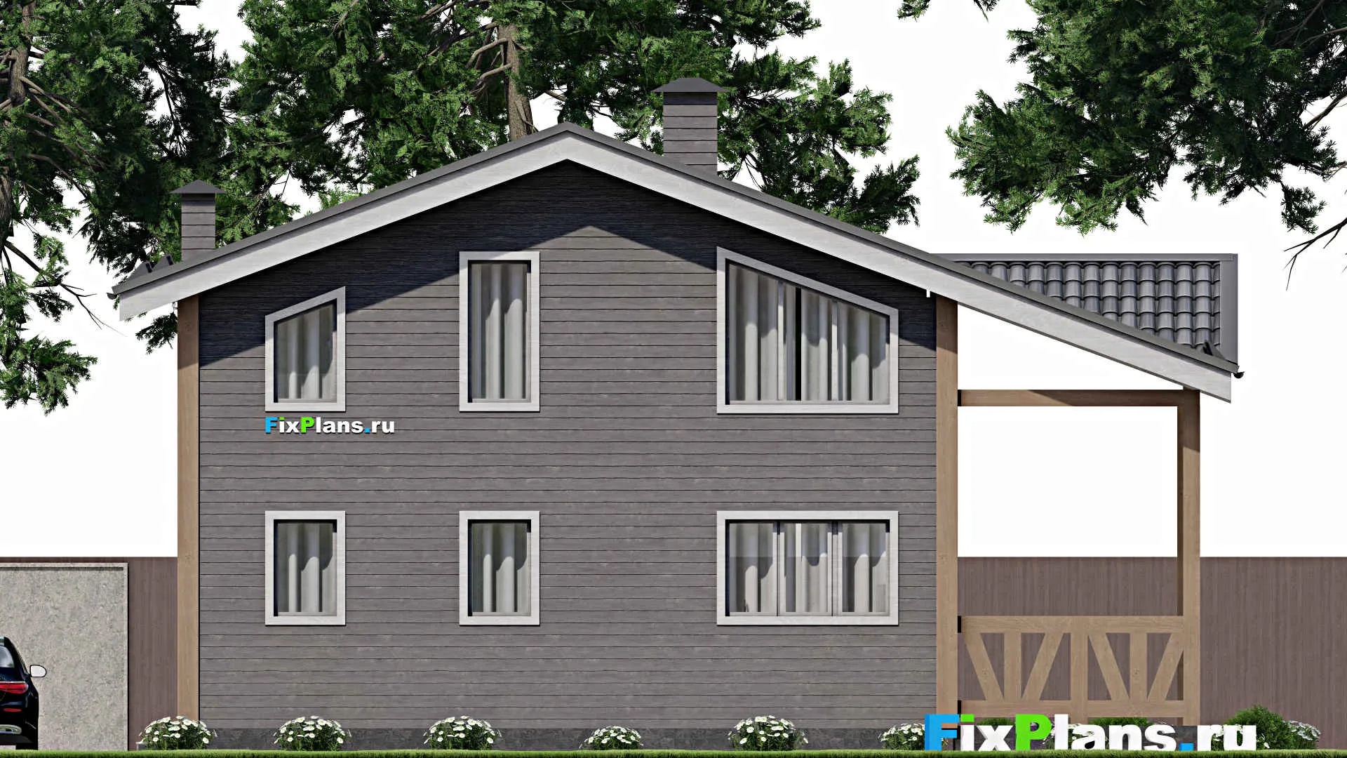 F-10232 - Планы дома с мансардой 11 на 13, площадью 170 м² с террасой, балконом и 4 спальнями