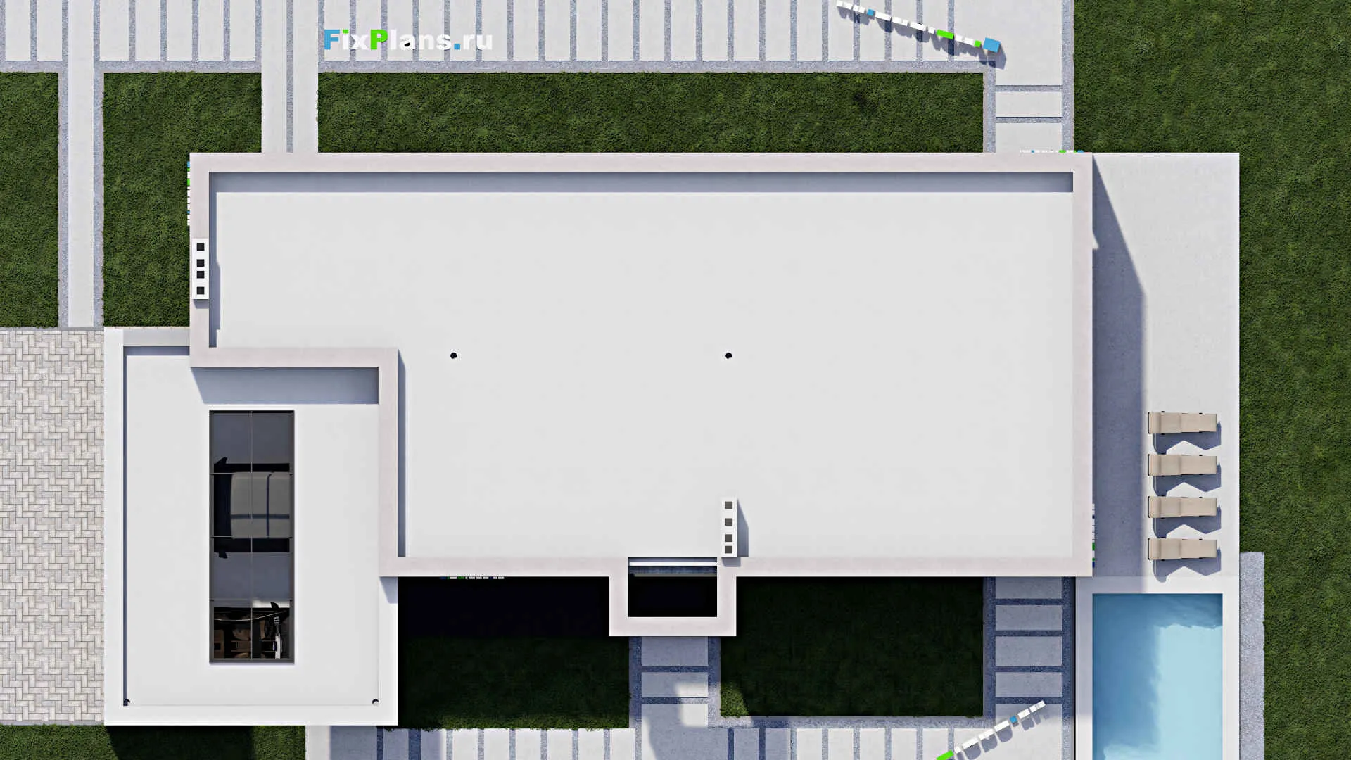 F-0305 - Проект одноэтажного дома 11 на 19, площадью 220 м² с террасой и 4 спальнями
