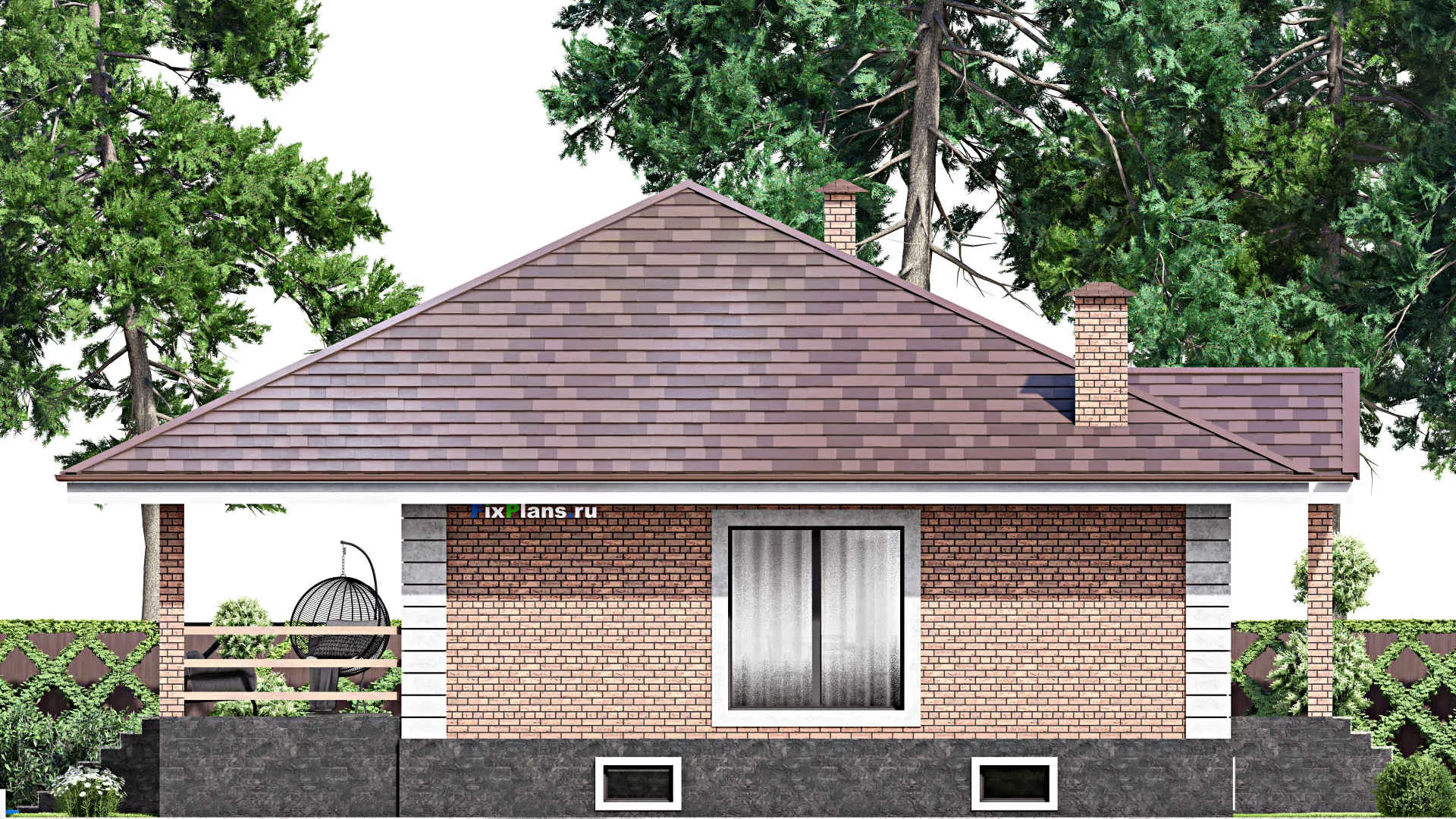 F-13868 - План одноэтажного дома 15 на 17, площадью 290 м² с террасой, цокольным этажом и 3 спальнями