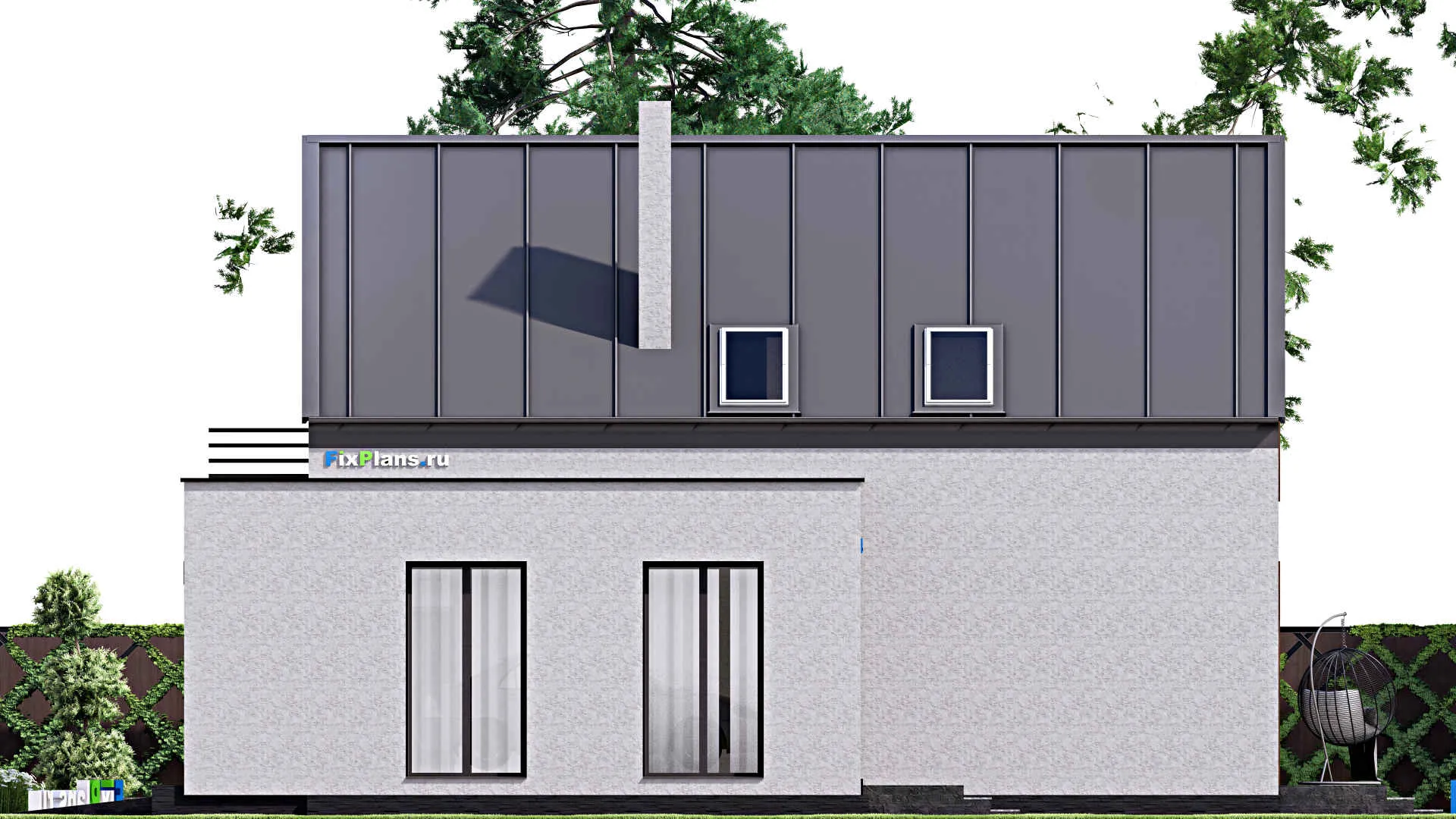 F-16145 - Проект дома с мансардой 16 на 18, площадью 290 м² с террасой, балконом, гаражом на 1 машину и 4 спальнями