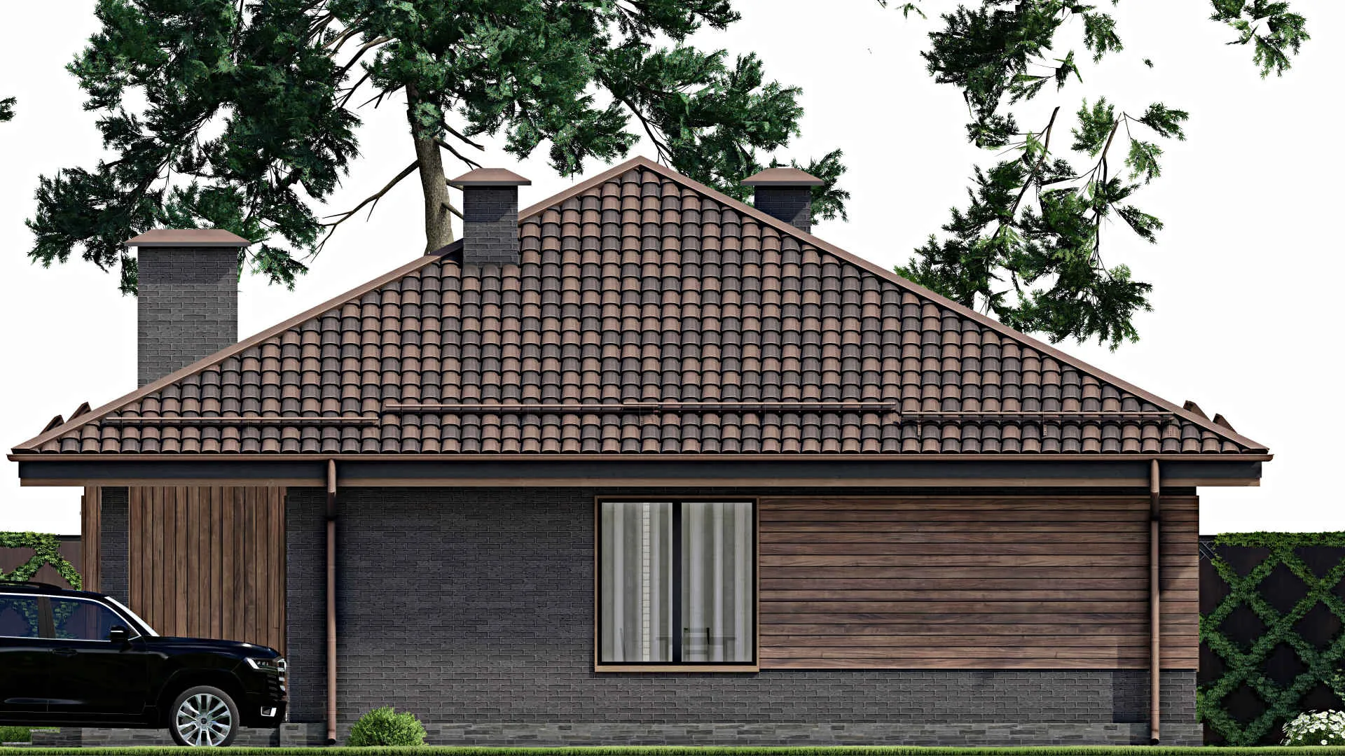 F-9908 - План одноэтажного дома 13 на 13, площадью 130 м² с 3 спальнями