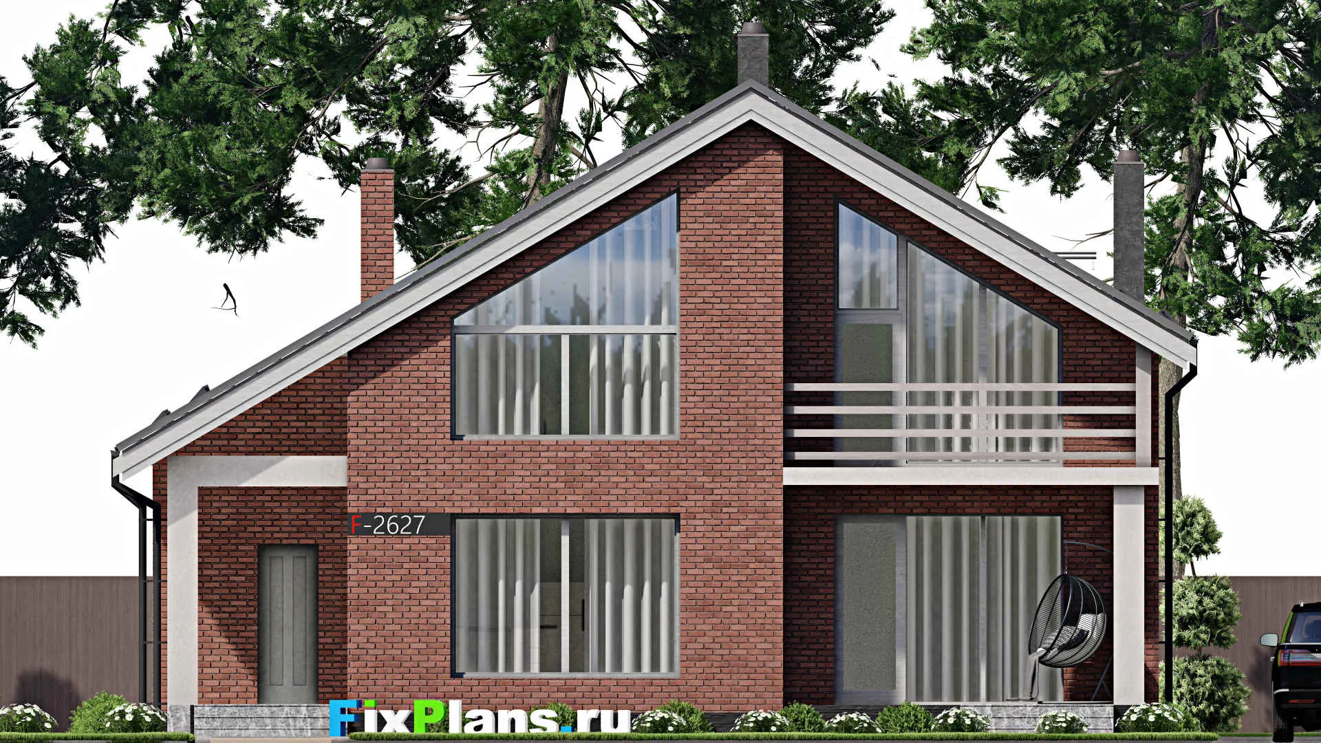 F-2627 - Проект дома с мансардой 11 на 14, площадью 190 м² с террасой, балконом, баней и 3 спальнями