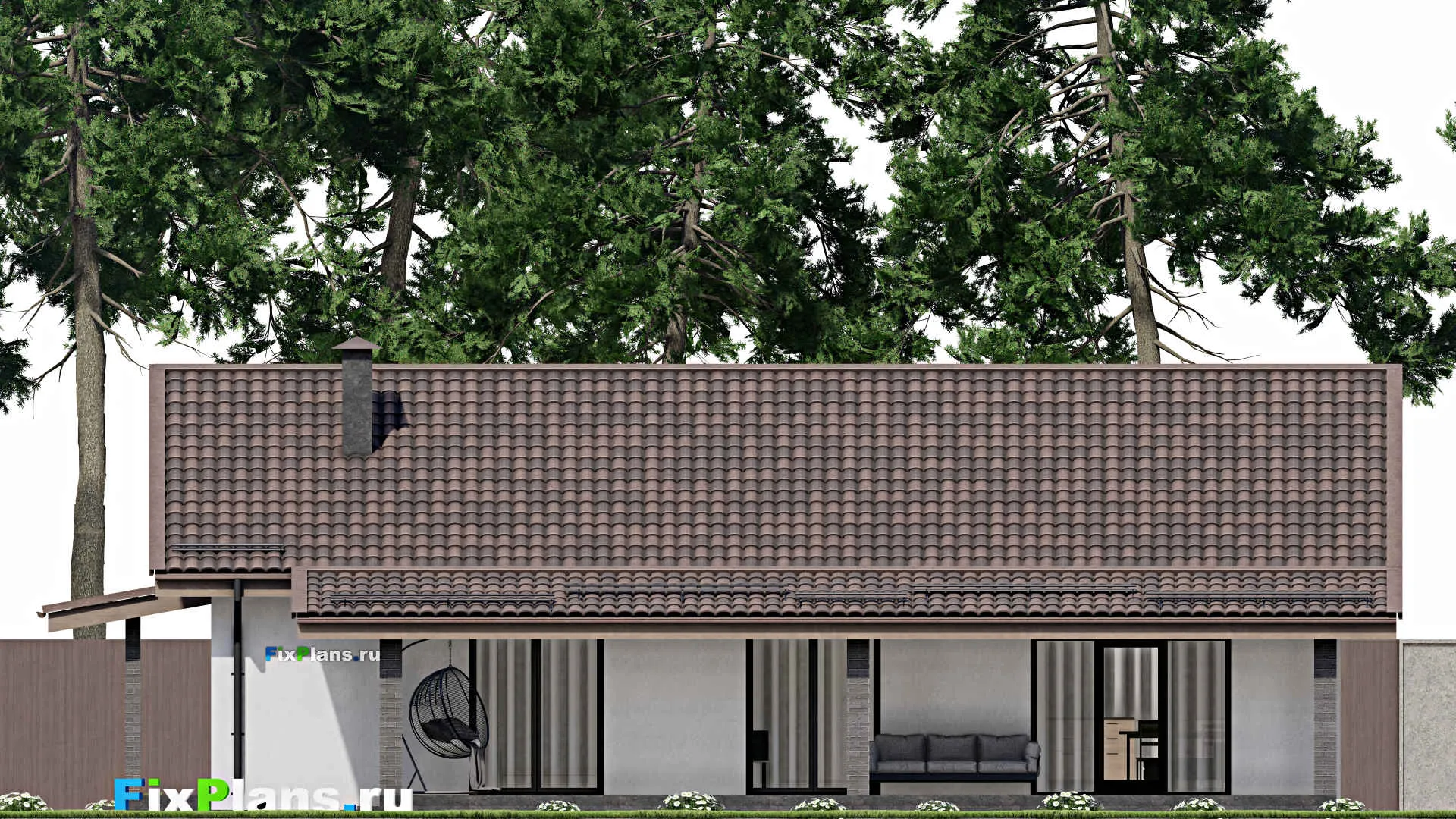 F-6047 - Проект одноэтажного дома 11 на 16, площадью 160 м² с террасой и 3 спальнями